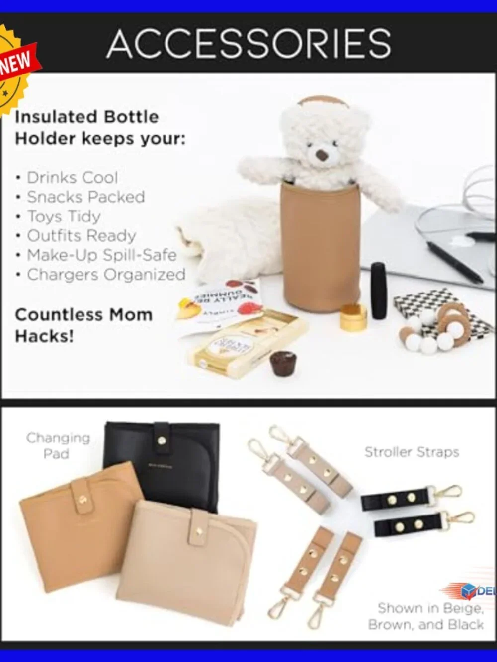 Leather Diaper Bag Backpack with USB Port, Changing Pad, Stroller Straps